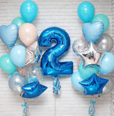 Σύνθεση Μπαλονιών Με Ασημί - Μπλέ- Peach cream & Αστέρια Foil